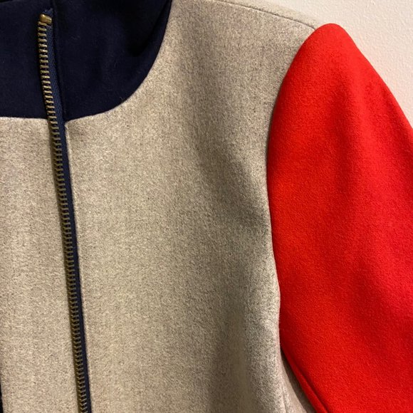 NWOT J. Crew Colorblock Red Blue Gray Wool Coat 0P - Picture 4 of 6
